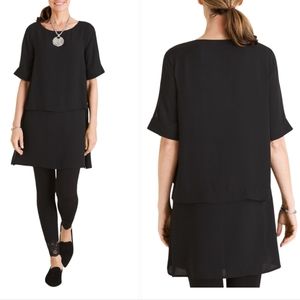 Chico's Black Slightly Sheer Overlay Layered‎ Tunic Dress size 1 Medium